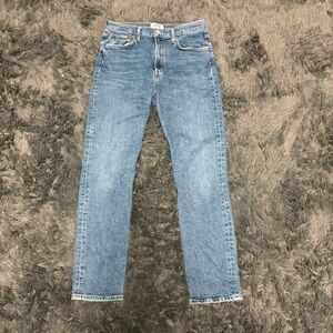 AGOLDE Los Angeles anthropologie Merrel Mid Rise Straight Jean in blue Cinema 27